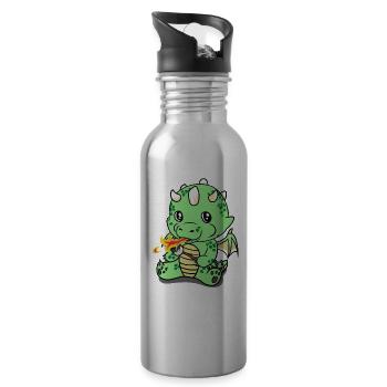 Drache Drachen Fabelwesen Kinder Baby - Trinkflasche mit integriertem Trinkhalm - Lightsilver - Rechts