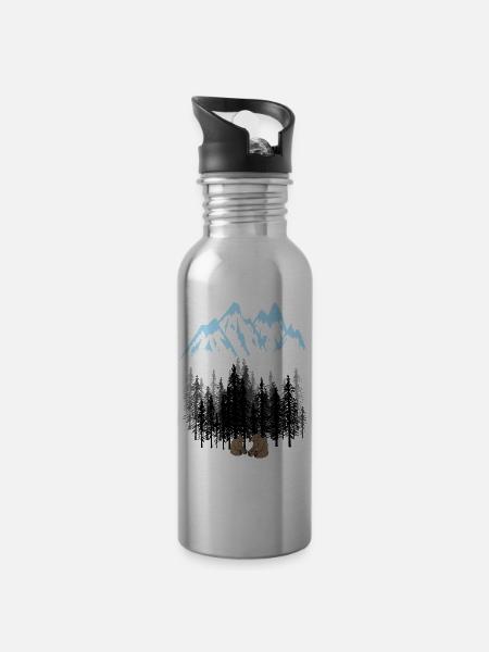 Montagne Nature Montagnes Wildnis Ours - Gourde avec paille intégrée - argent clair