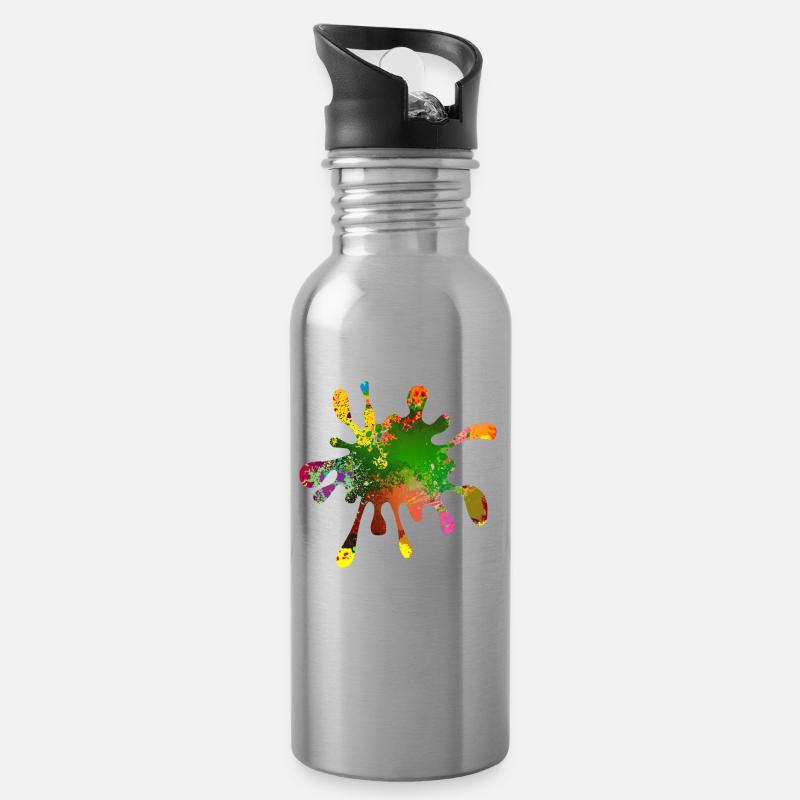 Farbklecks - Water bottle with straw - silver