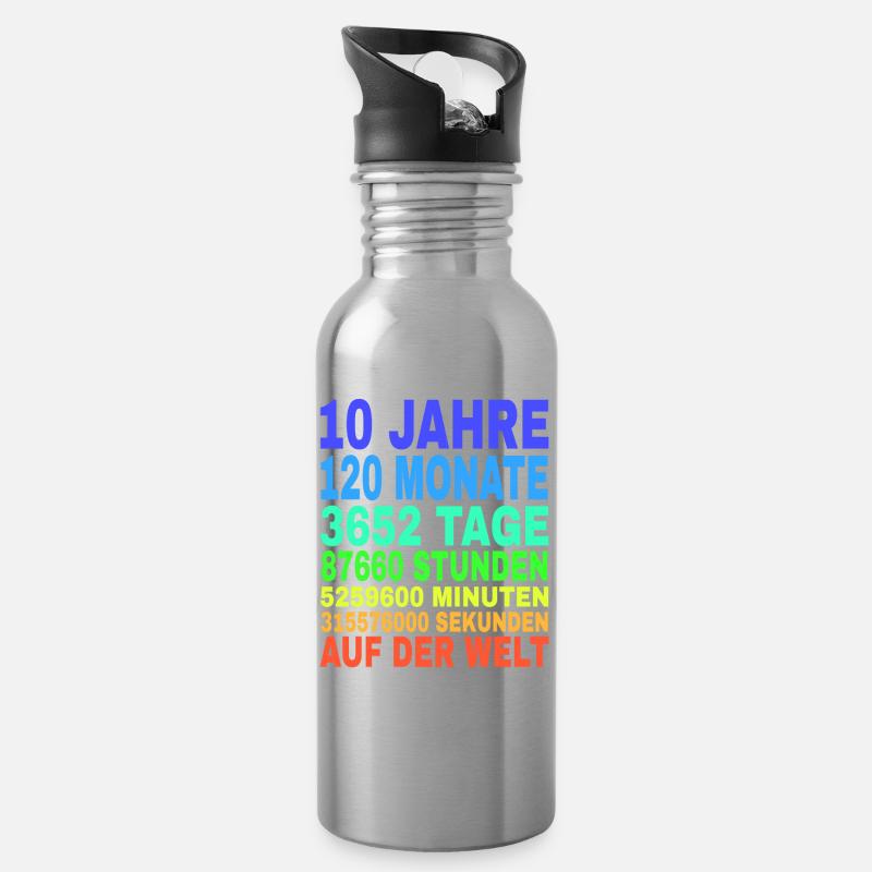 10 Jahre Alt 10. Geburtstag Geschenk Mädchen Junge - Trinkflasche mit integriertem Trinkhalm - Lightsilver