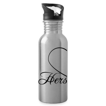 Hers her man halved husband half a heart - Water bottle with straw - silver - Right