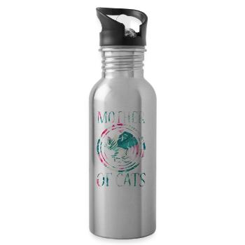 Katzen Mutter Mother of Cats Katze - Trinkflasche mit integriertem Trinkhalm - Lightsilver - Rechts