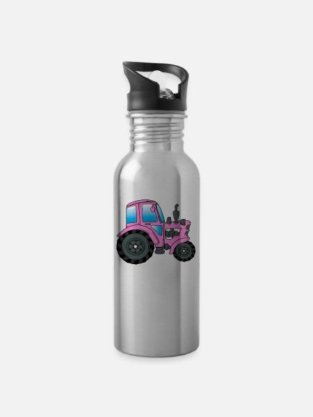 Traktor Trekker Traktorfahrer - Trinkflasche mit integriertem Trinkhalm - Lightsilver