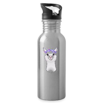 Lama alpaga animal - Gourde avec paille intégrée - argent clair - Droite