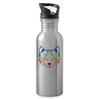 Katze Regenbogen LGBT - Trinkflasche mit integriertem Trinkhalm - Lightsilver - Rechts