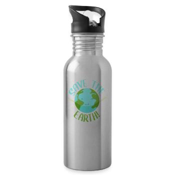 Earth climate protection climate change saying - Water bottle with straw - silver - Right