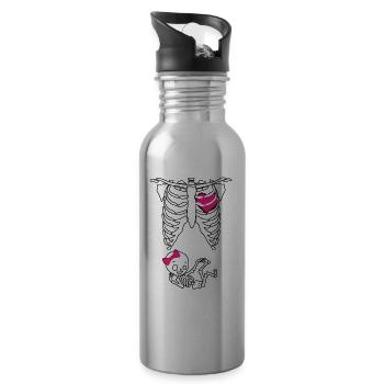 Skeleton Rib cage Pregnant baby expectant mother - Water bottle with straw - silver - Right