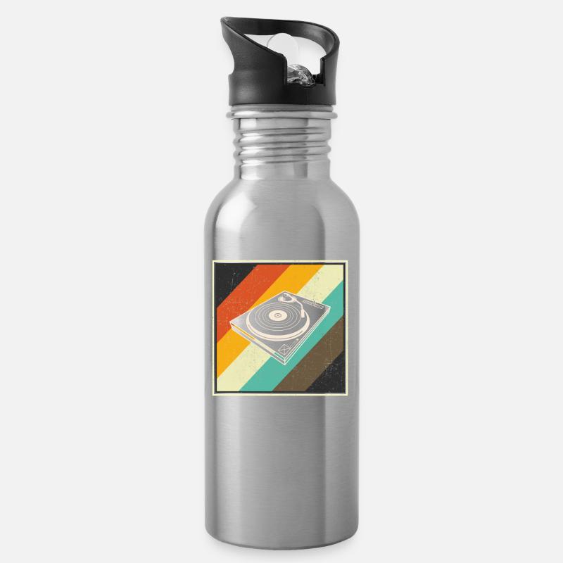 VINYL RETRO Schallplatte Musik - Trinkflasche mit integriertem Trinkhalm - Lightsilver