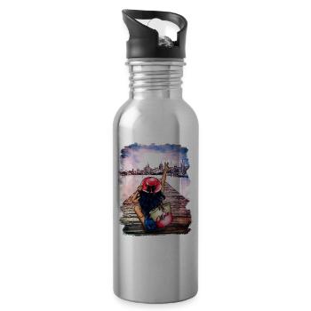 Rostocker Skyline Gehlsdorf - Trinkflasche mit integriertem Trinkhalm - Lightsilver - Rechts