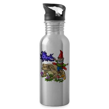 Gnome chevauchant la grenouille Bufo Alvarius - Gourde avec paille intégrée - argent clair - Droite