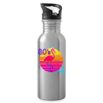 80er Jahre Musik Flamingo Retro - Trinkflasche mit integriertem Trinkhalm - Lightsilver - Rechts