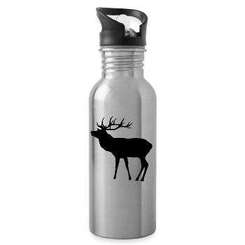 Cerf noir avec bois, cerf, chevreuil - Gourde avec paille intégrée - argent clair - Droite