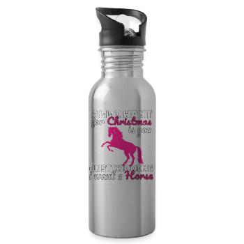 Weihnachten Pferde Reiten Spruch - Trinkflasche mit integriertem Trinkhalm - Lightsilver - Rechts