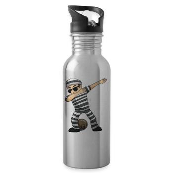 Dabbing robber with sunglasses - Water bottle with straw - silver - Right