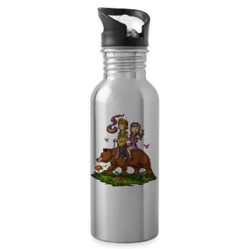 Hippies, die Bärn-Fantasie reiten - Trinkflasche mit integriertem Trinkhalm - Lightsilver - Rechts