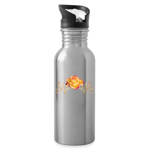 Rose, Herzschlag, Rosen, Blume, Herz, Frequenz - Trinkflasche mit integriertem Trinkhalm