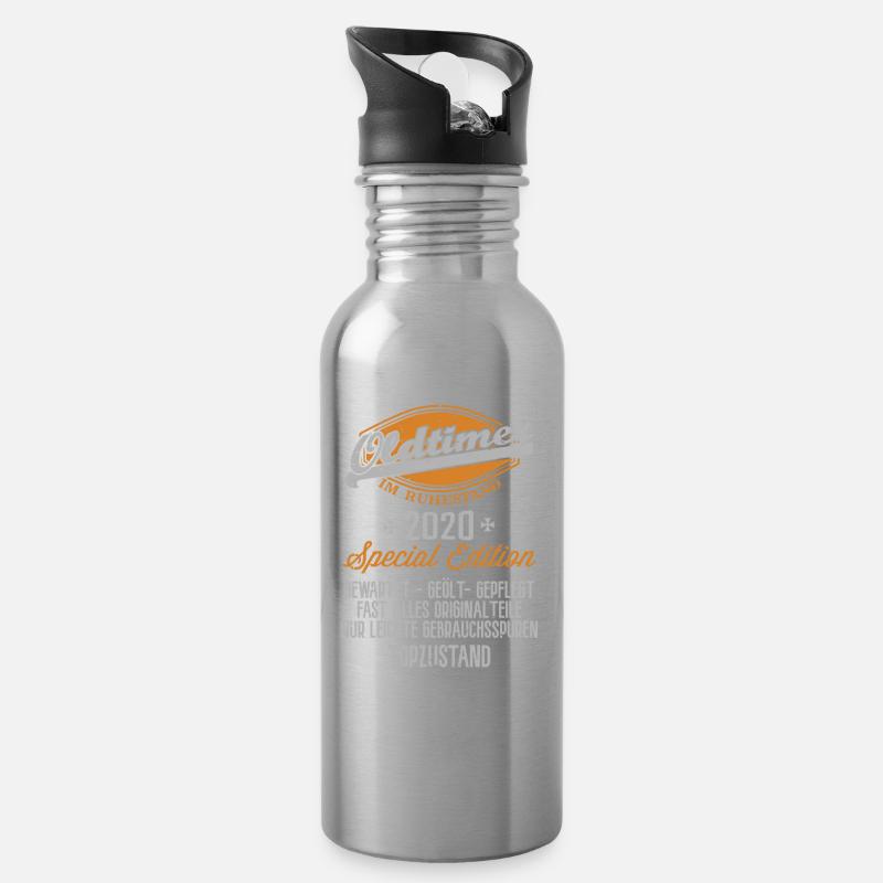 Oldtimer Geschenk Rente Ruhestand 2020 Rentner - Trinkflasche mit integriertem Trinkhalm - Lightsilver