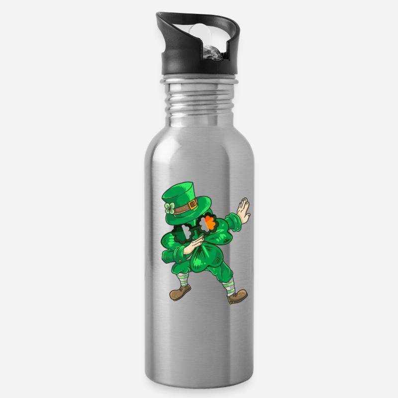 Dabbing Kleeblatt St Patricks Day Kinder Kostüm - Trinkflasche mit integriertem Trinkhalm - Lightsilver