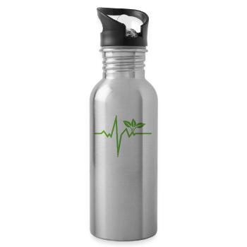 Vegan heartbeat gift vegan veganism - Water bottle with straw - silver - Right