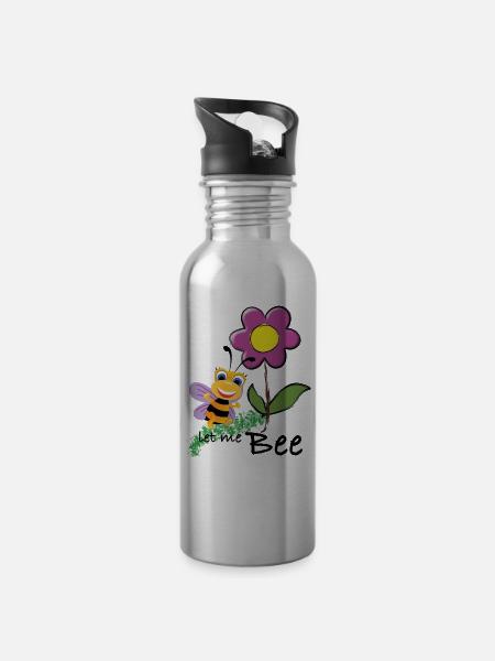 Bee on flower - Water bottle with straw - silver