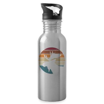 Moose, Scandinavia, Vintage, Norway Gift - Water bottle with straw - silver - Right
