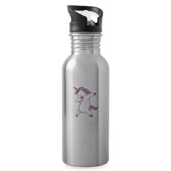 Endlich Schulkind Dabbing Einhorn Mädchen Geschenk - Trinkflasche mit integriertem Trinkhalm - Lightsilver - Rechts