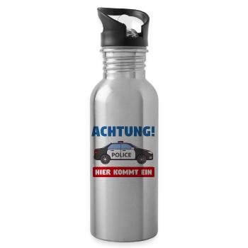 Schulkind 2020 Einschulung Polizei Geschenk - Trinkflasche mit integriertem Trinkhalm - Lightsilver - Rechts