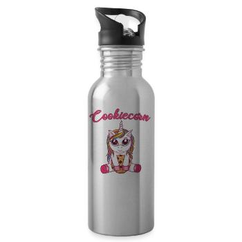 Licorne Cookie Cookie Bonbons Unicorn - Gourde avec paille intégrée - argent clair - Droite