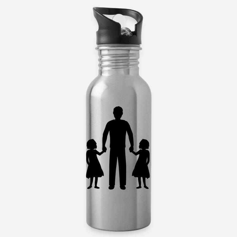Papa Töchter Zwillinge - Trinkflasche mit integriertem Trinkhalm - Lightsilver