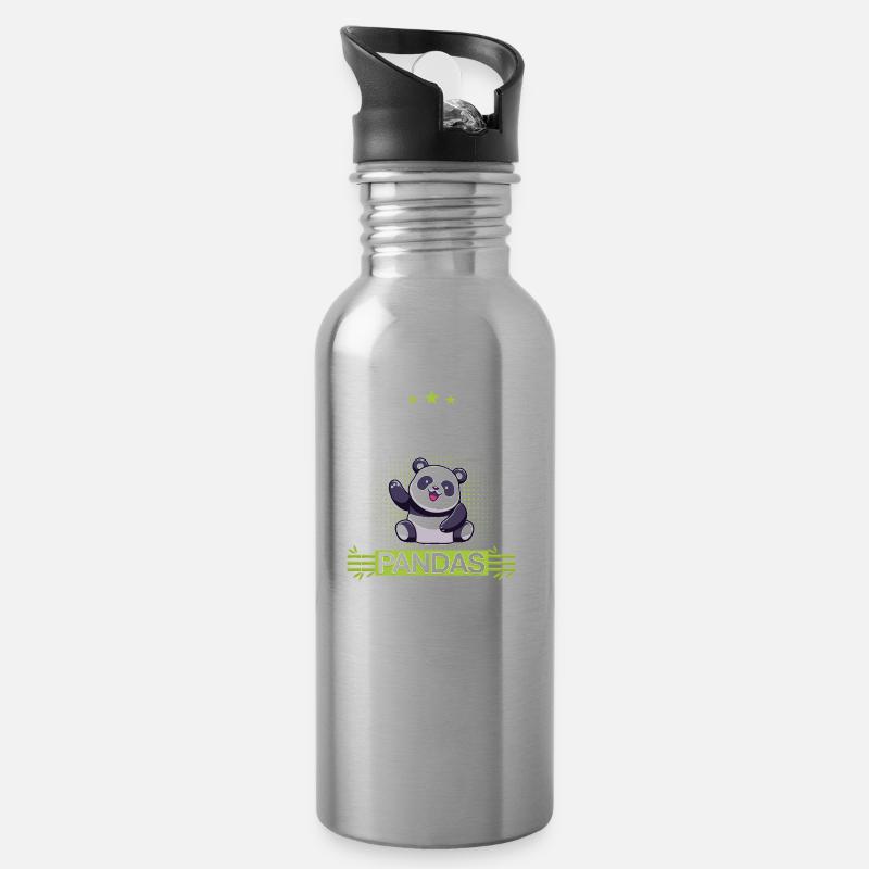 Große Schwester kleine Schwester Panda Spruch - Trinkflasche mit integriertem Trinkhalm - Lightsilver