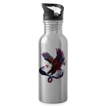 Eagle and snake - Water bottle with straw - silver - Right