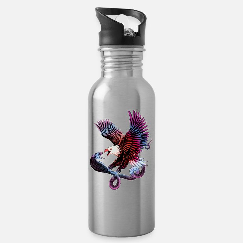 Aigle et serpent - Gourde avec paille intégrée - argent clair