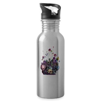 Magic Mushrooms Chrystal Skull Gems Fantasy - Water bottle with straw - silver - Right