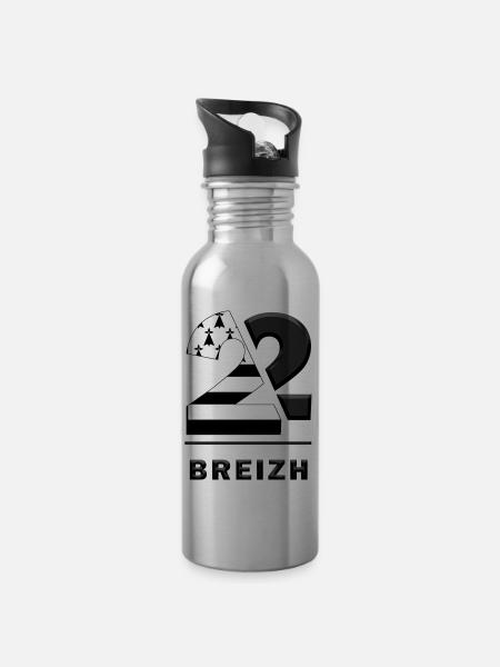 Bretagne Côtes-d Armor 22 Breizh - Gourde avec paille intégrée - argent clair