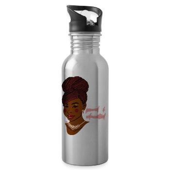 beautiful black woman proud & educated with braids - Water bottle with straw - silver - Right
