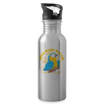 Macaw Parrot Lover Nature Zoo Animal Pet - Water bottle with straw - silver - Right