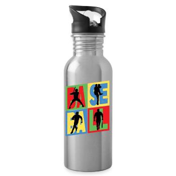 Baseball Baseball Player USA Sport Vintage Retro - Water bottle with straw - silver - Right