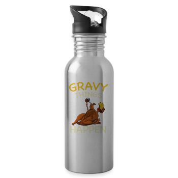 Thanksgiving Gravy Things Happen Turkey Thankful - Water bottle with straw - silver - Right