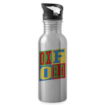 Oxford England UK City Colorful Skyline Home - Water bottle with straw - silver - Right