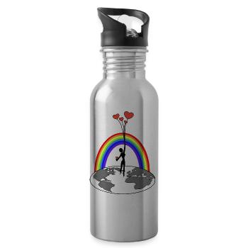 Freedom - Love makes you free - Water bottle with straw - silver - Right