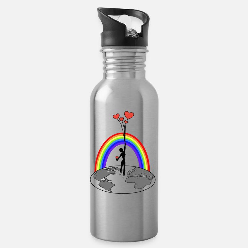 Freiheit - Liebe macht frei - Trinkflasche mit integriertem Trinkhalm - Lightsilver
