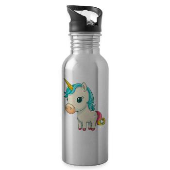 Licorne colorée douce mignonne bande dessinée bande dessinée - Gourde avec paille intégrée - argent clair - Droite