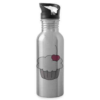 Muffin mit Kirsche - Trinkflasche mit integriertem Trinkhalm - Lightsilver - Rechts