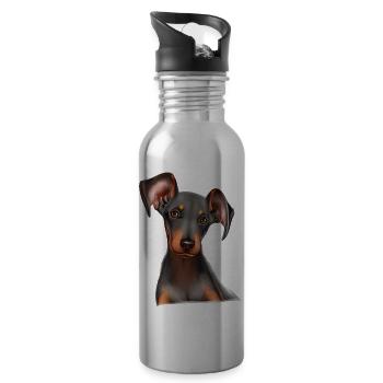 Doberman Chien Doberman Dresseur Doberman Chiot Doberman - Gourde avec paille intégrée - argent clair - Droite