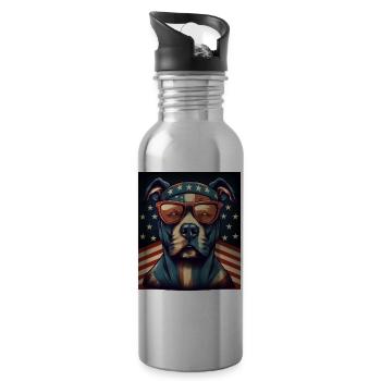 Patriote Pitbull Drapeau américain Pitbull Patriotique - Gourde avec paille intégrée - argent clair - Droite