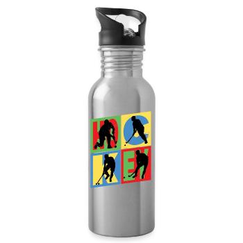Hockey Field Hockey Player Sports Fan Vintage Retro - Water bottle with straw - silver - Right