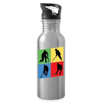 Hockey Field Hockey Player Sports Fan Vintage Retro - Water bottle with straw - silver - Right