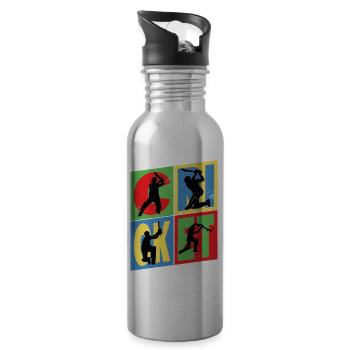 Cricket Cricketspieler Schlagmann Sport Vintage - Trinkflasche mit integriertem Trinkhalm - Lightsilver - Rechts