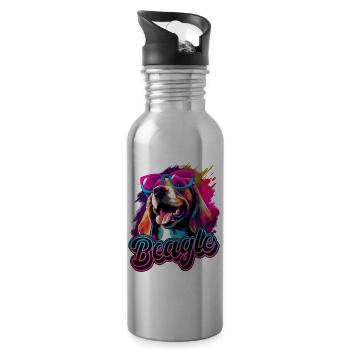 Beagle Dog With Sunglasses - Water bottle with straw - silver - Right