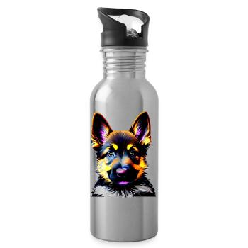 Chiot Berger Allemand Propriétaire Chien - Gourde avec paille intégrée - argent clair - Droite